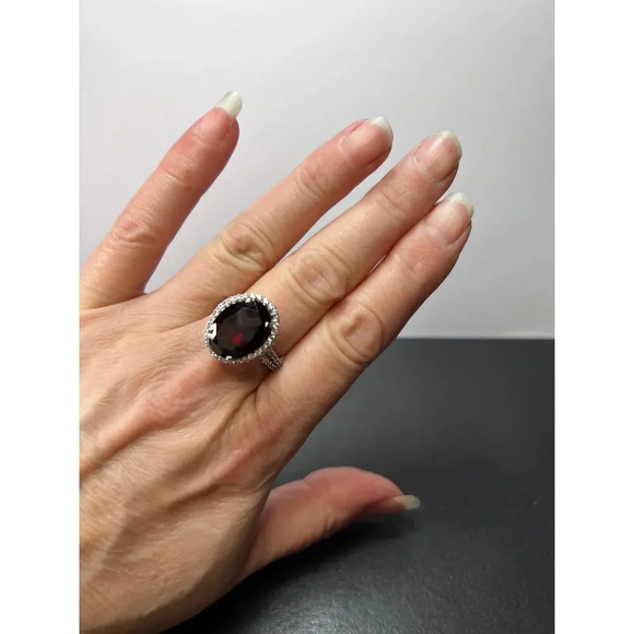 Garnet and zircon sterling silver cathedral halo ring size 9 - Picture 2 of 10